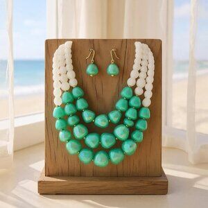Teal Lucite Bead Gradual Necklace Earring Set